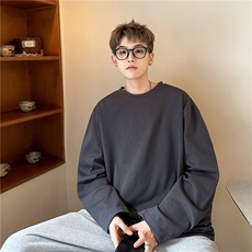 无性别长袖T恤男款秋季2025新款美式复古衣服潮牌圆领宽松体恤衫，男装卫衣，电商A102B