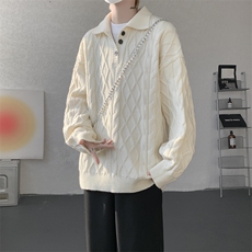8XL-M韩版polo领麻花针织大码翻领慵懒风宽松百搭毛衣MY1518P75，男装针织衫/毛衣，电商B238