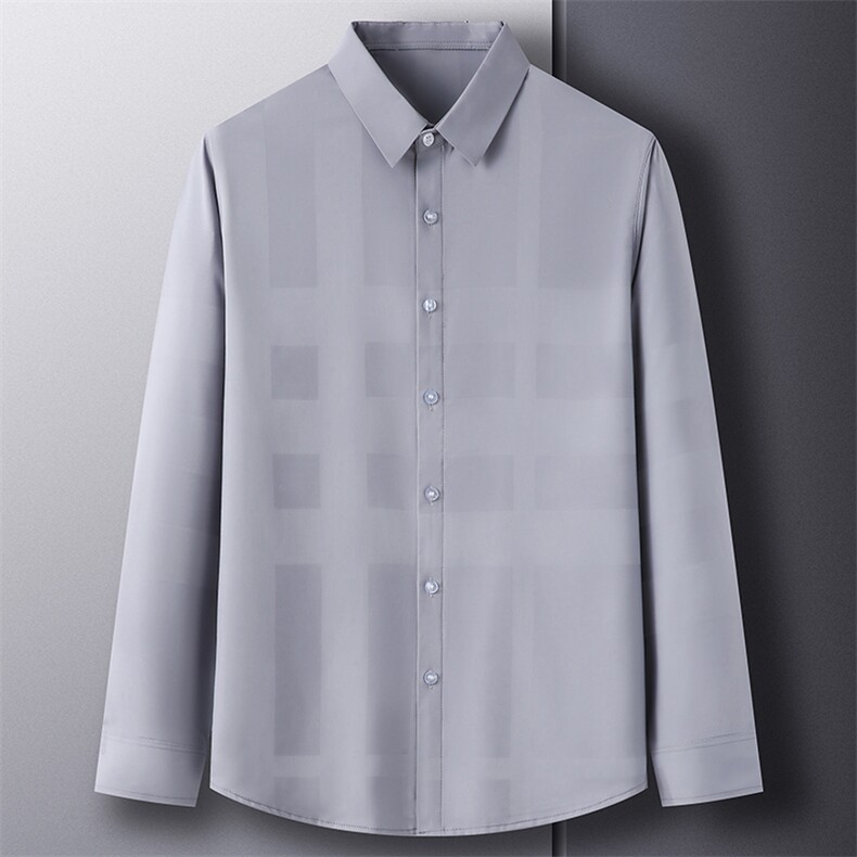 新款春秋季长袖衬衫中年男士纯色秋装薄款宽松免烫衬衣男装上衣,男装衬衫,电商B212（原钱塘6029）
