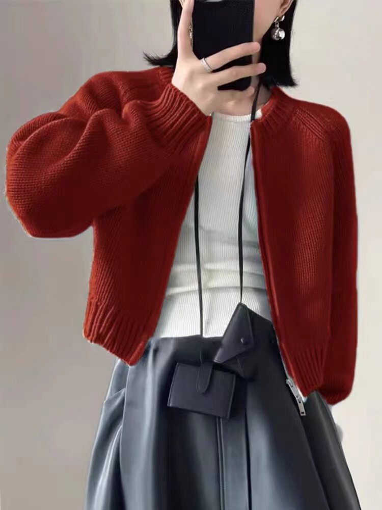 针织开衫女外穿新款春秋薄款韩版宽松网红短款毛衣外套，女装针织衫/毛衣，半城羊绒