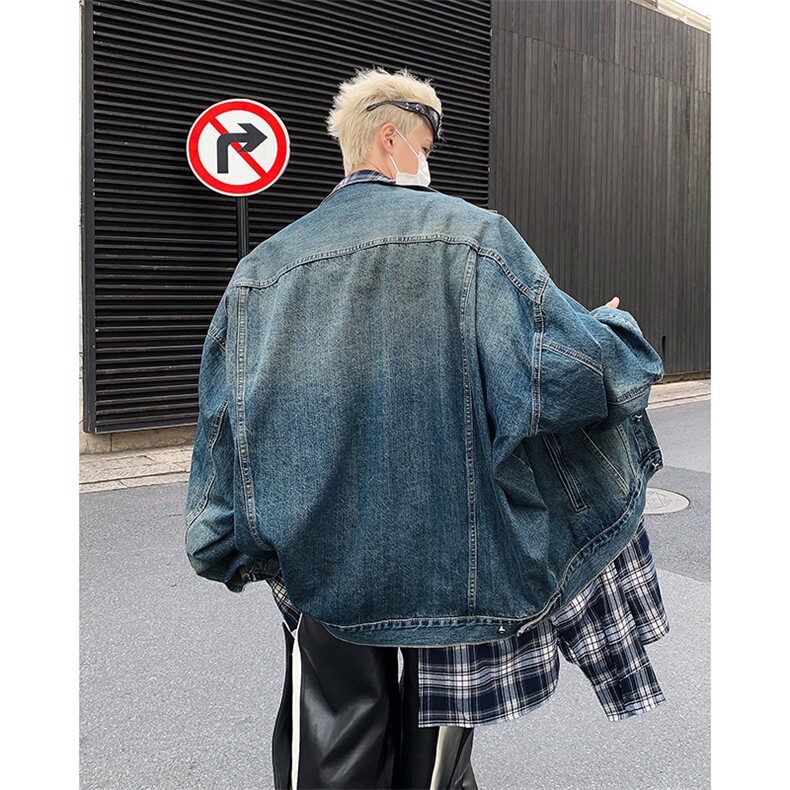 假两件拼接牛仔外套男春秋新款美式高街宽松休闲夹克JK86244-p83,男装工装外套,星座1008