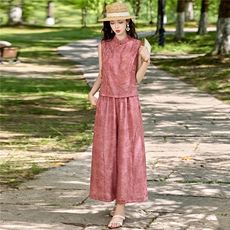 现货2026夏季新中式老钱风提花新款套装两件套，女装套装/套裙，伊仟回
