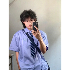 CS22-P45夏季新款简约学院风短袖衬衫潮流宽松休闲百搭衬衣，男装T恤，电商B327