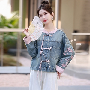 新中式牛仔外套女2025春秋新款国风元素改良盘扣休闲时尚减龄上衣图片
