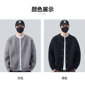开衫男针织衫毛衣刺绣外套圆领纽扣春秋季男潮流宽松休闲外穿上衣图片