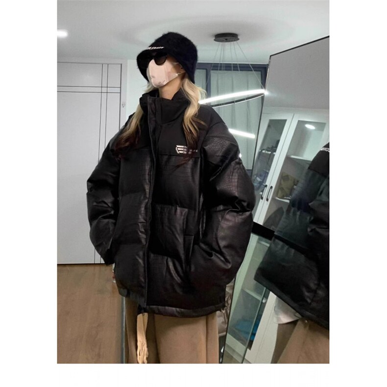 冬季美式复古PU皮棉衣拼色立领面包棉服外套男女,男装棉衣,星座410-6（原星座1304-1）