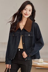 可拆卸针织翻领夹棉牛仔外套女2024秋冬新款复古时尚百搭加厚上衣图片