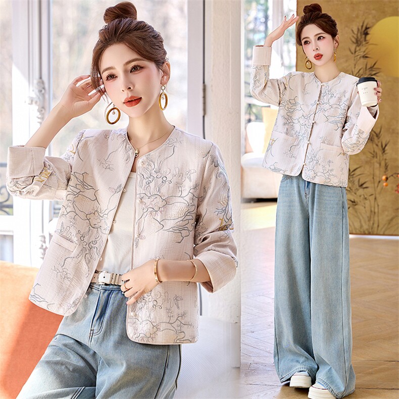 新中式刺绣外套女妈妈装2025年春季新款复古休闲气质优雅短款上衣，女装短外套，润尚靓点