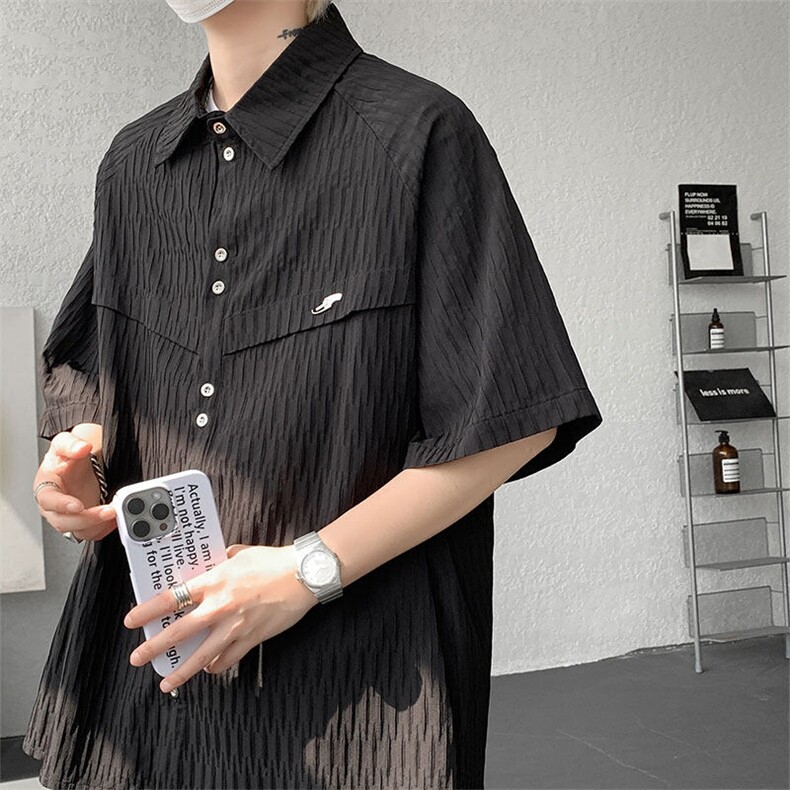 CS1140特-特批40控78肌理纹oversize宽松情侣短袖短袖大码衬衫,男装T恤,电商A059