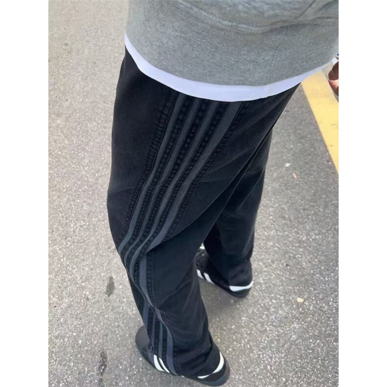 军绿色三条杠条纹裤子男秋冬加绒速干直筒工装裤美式运动休闲长裤,男装工装外套,四季星座505