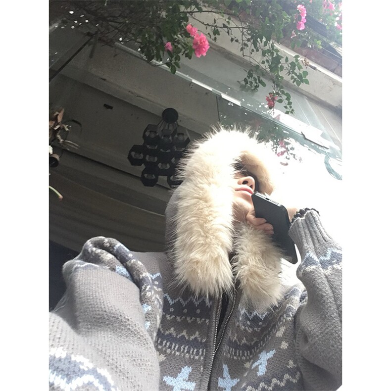 重磅北极绒座山雕毛衣外套冬美式复古休闲慵懒风大毛毛领针织开衫，男装针织衫/毛衣，电商A486-1