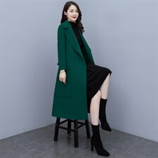 时尚简约大方系带欧版全羊毛长款大口袋双面羊绒大衣，女装毛呢外套，媚琳依坊