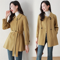 优雅气质女装羊毛双面呢大衣高端系带设计秋冬必备时尚单品，女装双面呢大衣，阿舍尔精品