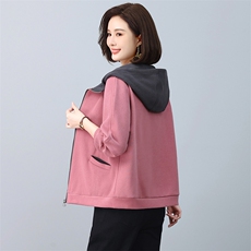 （新款长期有货）中年2024春秋妈妈秋装洋气连帽休闲卫衣女外套，女装短外套，忆绮罗