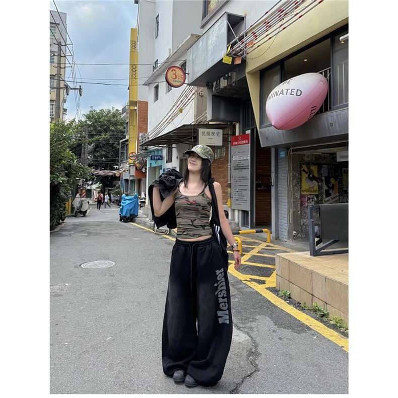 百搭日系流行复古高街水洗拖地裤男女百搭休闲宽松垂感弯刀阔腿裤,男装休闲裤,星座302B
