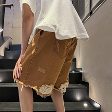 春夏新款i美式宽松破洞牛仔短裤N354p45，男装牛仔裤，星座712