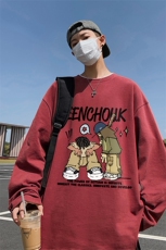 QT5226-TP25控价38新款美式卡通印花长袖T恤男港风宽松秋季上衣，男装T恤，电商A102-1