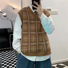 港风复古格子毛衣马甲男女毛衣背心M0122P40，男装背心/马甲，星座1116-2