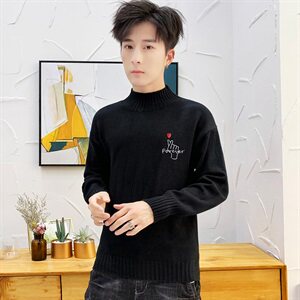秋冬中领毛衣男比心套头外套男毛衫打底针织衫高领爱心白M227P35图片