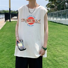！港风2023夏季无袖背心男加肥加大码宽松短袖T恤男BX262-P20,男装背心/马甲,电商B371