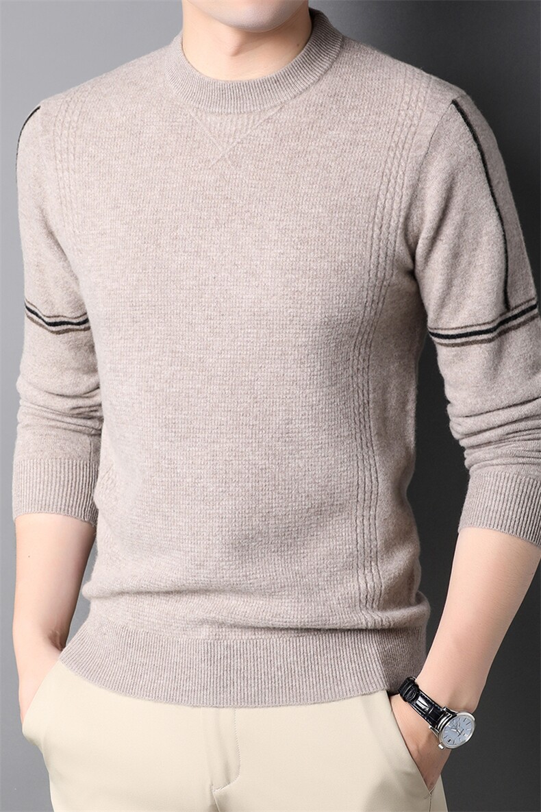 秋冬男士长袖羊毛毛衣男纯色圆领针织打底上衣QLM77811-P170，男装针织衫/毛衣，电商B212（原钱塘6029）