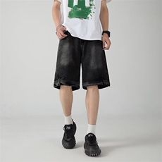 倒穿水洗工装牛仔短裤男夏季耐磨宽松直筒复古牛仔短裤DA235-P48，男装牛仔裤，星座302B