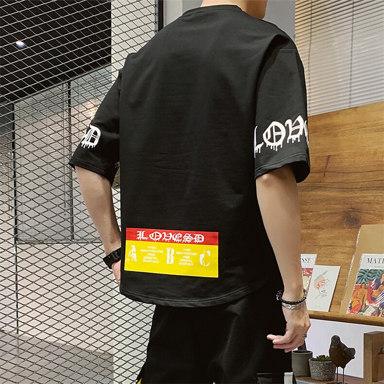 2024夏季男短袖t恤宽松潮流休闲运动五分半袖打底衫体恤DT13P30,男装T恤,电商A086