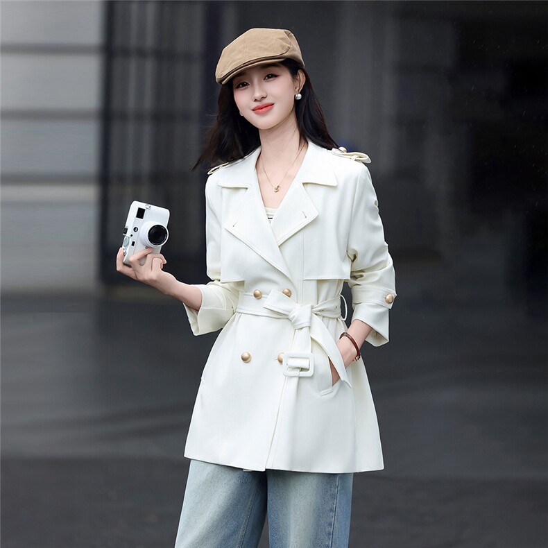 高端时尚双排扣女2026秋新款气质宽松显瘦西装领风衣外套送腰带,女装风衣,卡杰菲
