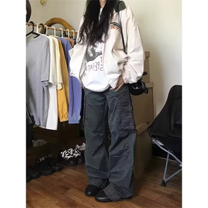 秋季复古简约宽松翻领ing小众飞行员夹克棒球服外套男女 JZ41图片