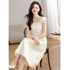 官方茶歇法式连衣裙女2025年夏新款气质小白裙高级感长裙，女装连衣裙，艾米