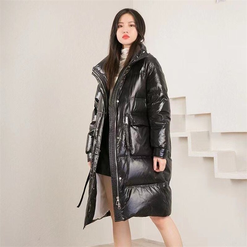 90羽绒服女2021新款宽松潮流亮面高档中长款羽绒服女图片