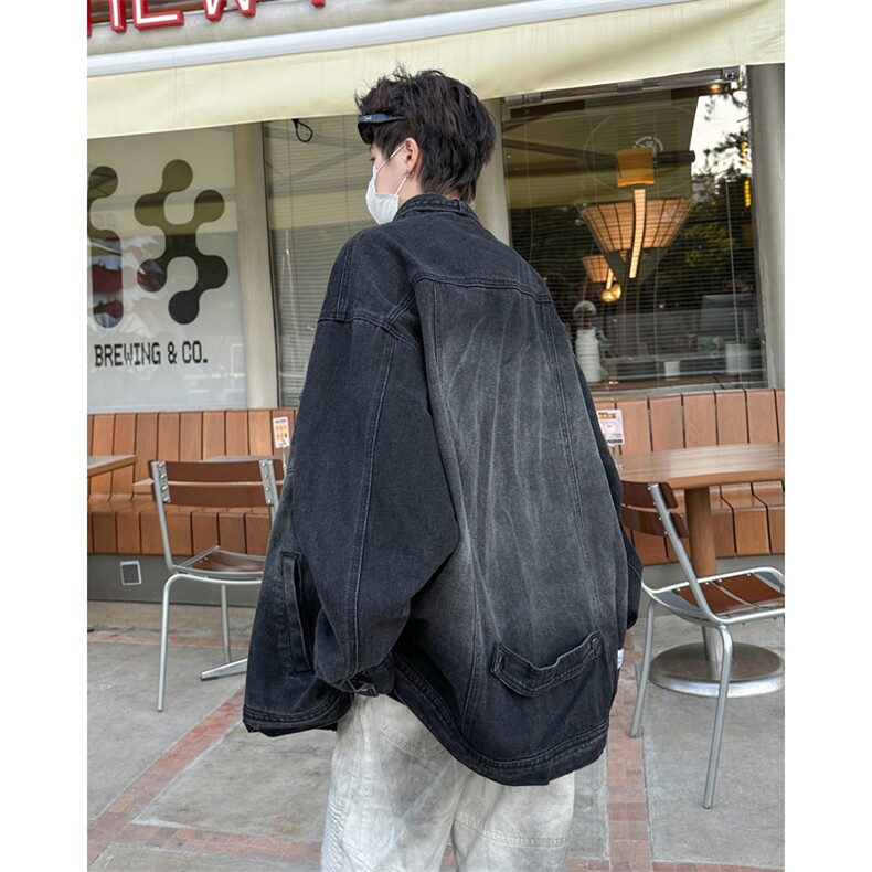 港风小众立领设计感牛仔外套男春秋做旧水洗休闲夹克JK08857-P72,男装工装外套,星座308B-2
