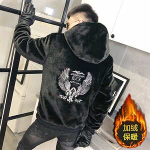 刺绣仿皮草加绒棉服社会小伙加厚男棉衣保暖外套C301B-PC03图片
