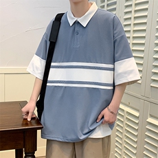2024夏装青少年简约条纹半袖休闲宽松袖T恤男女627-P35控价58，男装T恤，电商A441-1