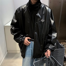 潮牌古着皮衣夹克男2023春秋美式立领情侣机车服外套W935-P72，男装夹克，星座512-4