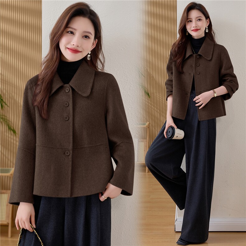 纯色双面羊毛大衣女2025秋冬新款减龄小个子双面羊绒短款外套，女装羊绒大衣，韩宇舍