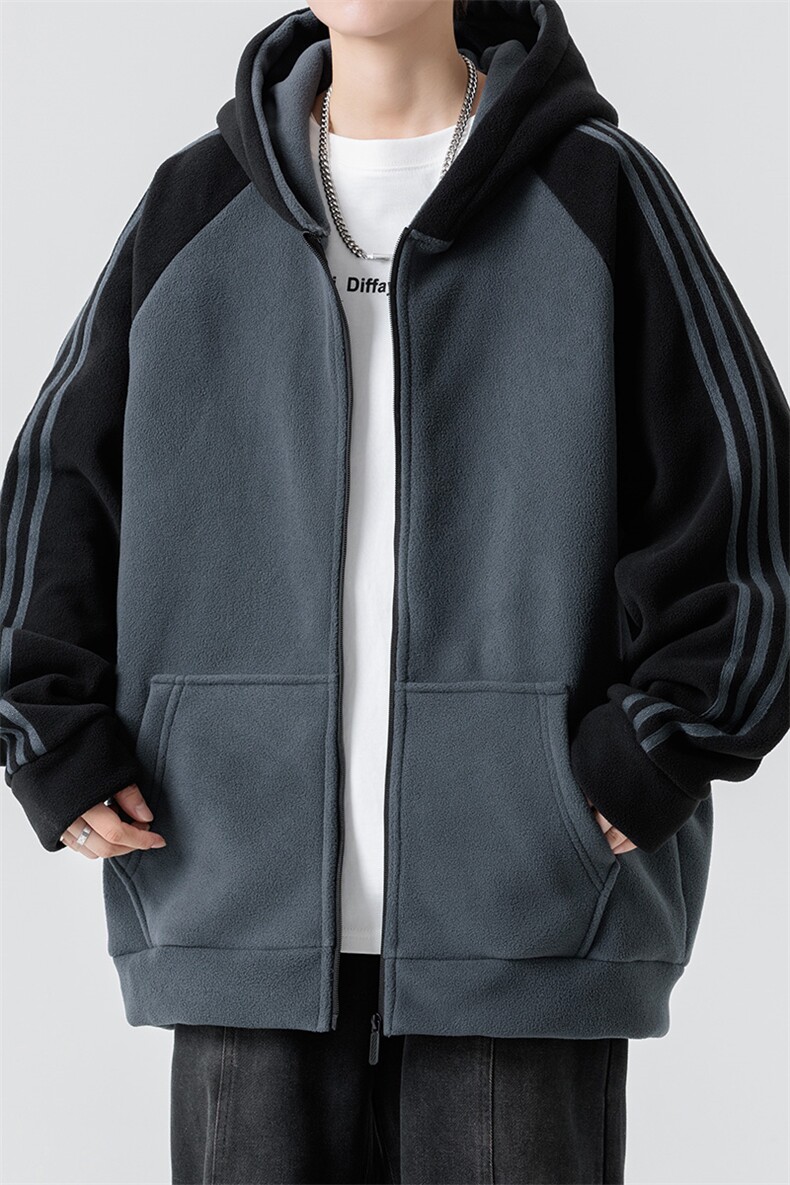 主推摇粒绒三条杠撞色连帽男士外套青少年5XL-8XL批53W25919-48,女装短外套,星座210-1