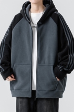 主推摇粒绒三条杠撞色连帽男士外套青少年5XL-8XL批53W25919-48，女装短外套，星座210-1