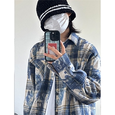 扎染磨毛加厚格子长袖休闲秋冬抖音高品质衬衫男CS026-P48，男装衬衫，星座301C-5