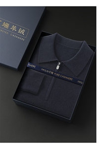 男士四平空转Polo领简约纯色套头时尚半开拉链羊绒衫图片