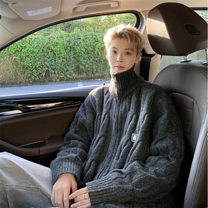 B420P75秋冬加厚毛衣开衫外套男生休闲外套纯色百搭