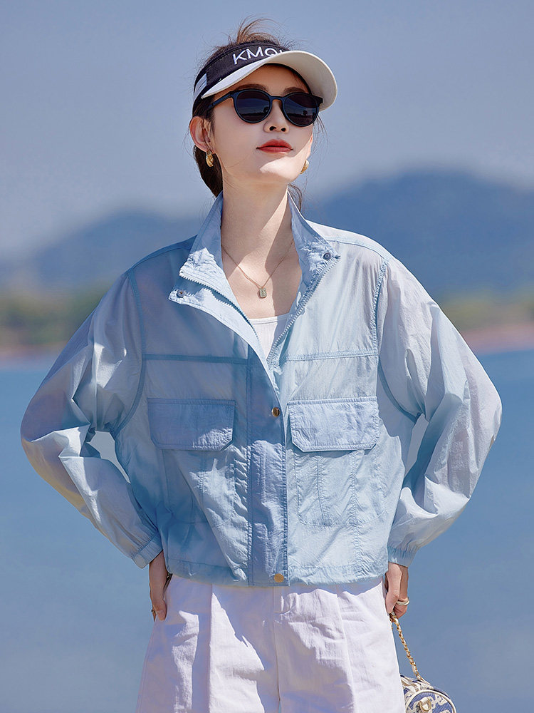 2026夏季新款韩版时尚休闲连帽防晒衣女宽松显瘦短款外套薄款上衣,女装短外套,靓衣阁