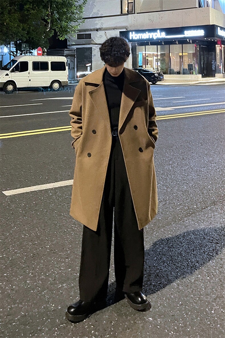 秋冬宽松毛呢大衣男流行中长款英伦风衣外套MN99995/P100加棉P110,男装风衣,电商B316