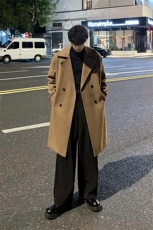 秋冬宽松毛呢大衣男流行中长款英伦风衣外套MN99995/P100加棉P110，男装风衣，电商B316