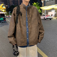 立领机车外套男春秋美式痞帅青年铆钉复古做旧皮夹克JK0193-P88，男装夹克，星座308B-2