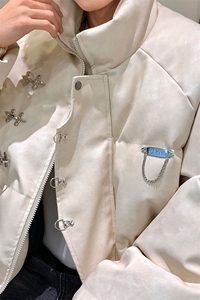 港风立领PU皮复古做旧面料金属飞机扣设计棉衣男MY77726P148控198图片