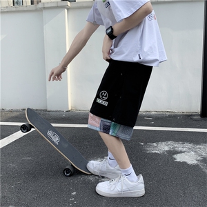 夏侧边排扣拼接腰果花休闲短裤男假两件宽松运动五分裤 K904-P28图片