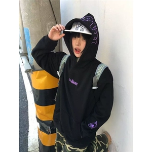 美式复古火焰字母刺绣连帽卫衣2025男女新款情侣秋冬季帽衫外套潮图片