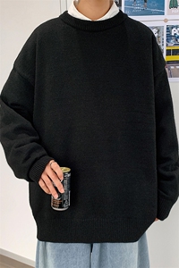 1港风宽松中性情侣潮流纯色大码M-5XL毛衣男外套7979P45加绒P55图片