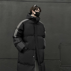 CC883-P118 秋冬条纹复古中长款棉衣防风防水宽松立领连帽棉服图片